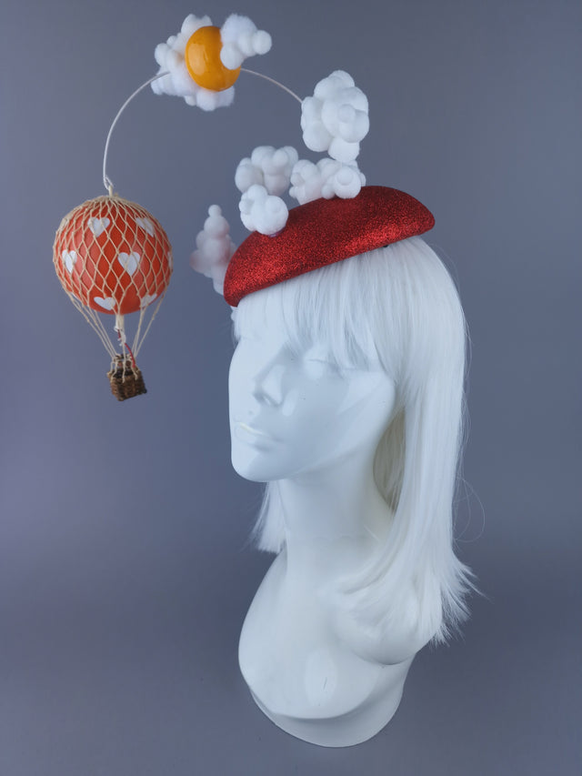 "Love is in the Air" Red Heart Hot Air Balloon Fascinator Hat