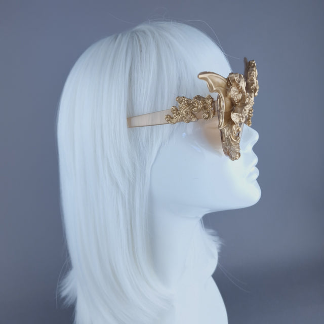 "Bathory" Gold Filigree Ornate Bat Wing & Cherub Sunglasses