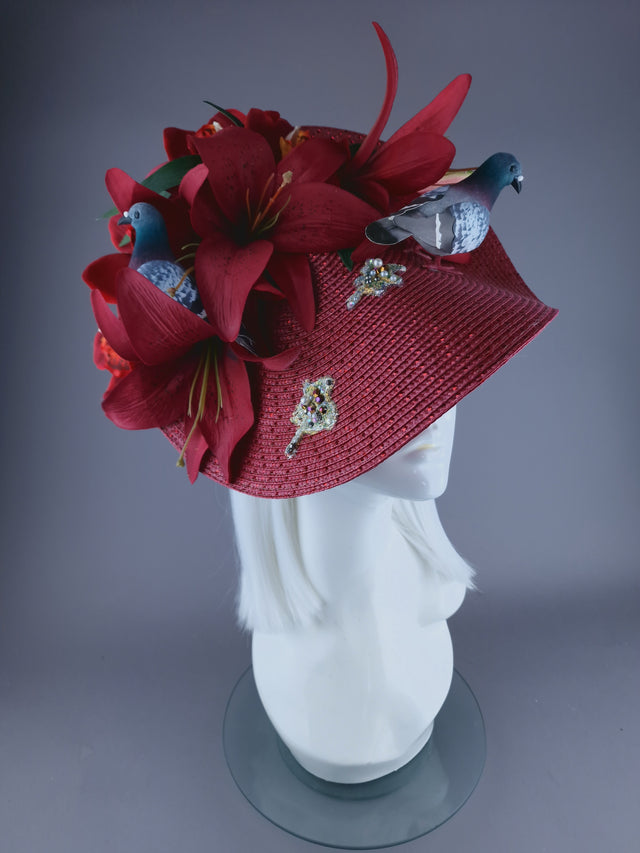 "Curses" Kitsch Glitter Pigeon Poop Red Fascinator Hat