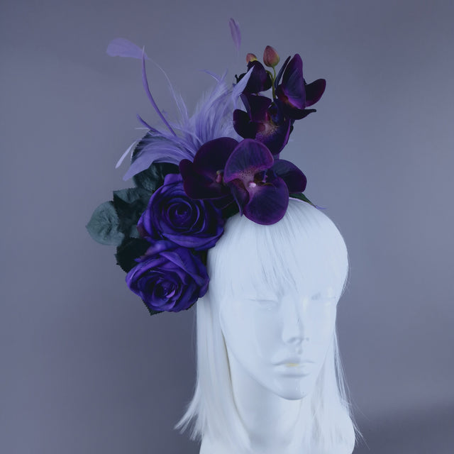 "Alina" Purple Orchid & Rose Feather Headdress