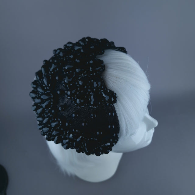 "Tempt" Black Bead Vintage Style Fascinator Hat