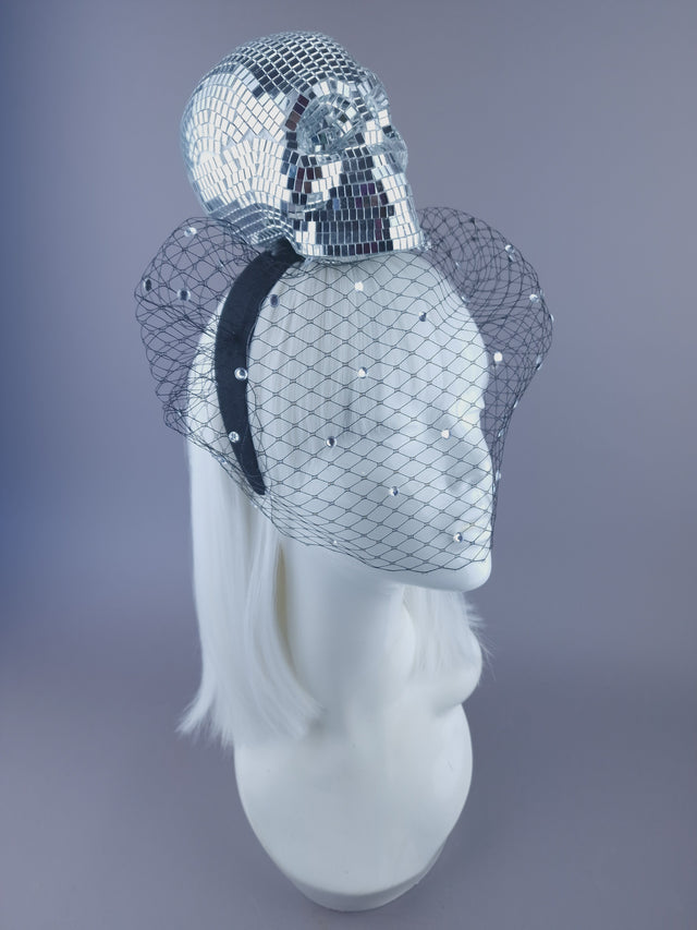 "Last Dance" Mirror Ball Skull Veil Headdress