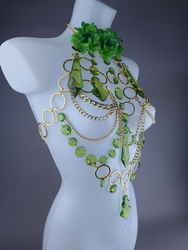 "Envie" Green Jewel & Chain Harness