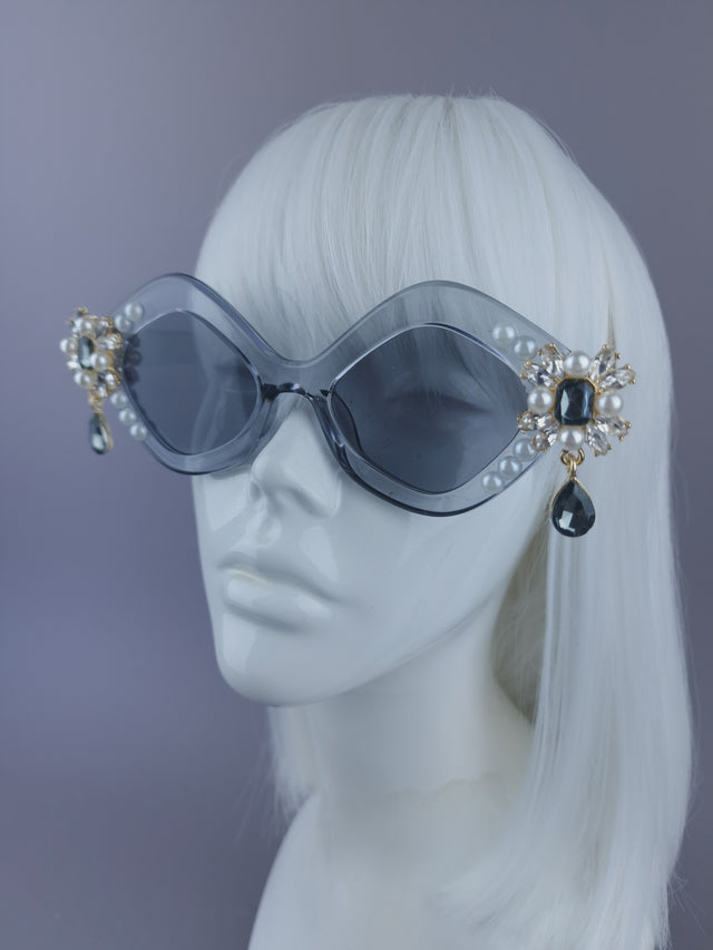 Pearls & Swine: Grey Sunglasses with Jewels - LIMITED EDITION