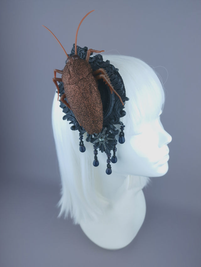 Pearls & Swine: Extra Large Gothic Cockroach Mini Fascinator "Eek"