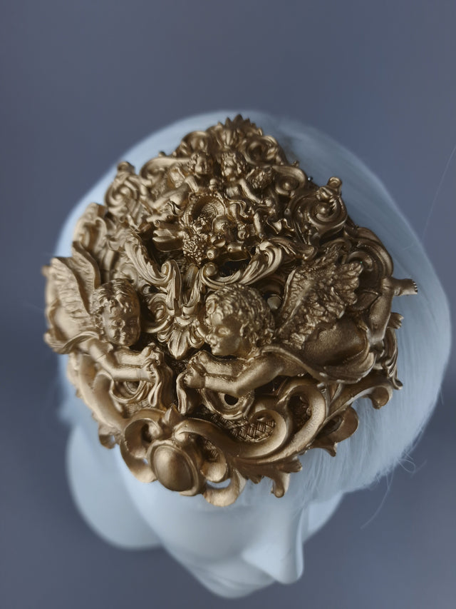 "Nalani" Gold Filigree & Cherub Mini Fascinator Hat