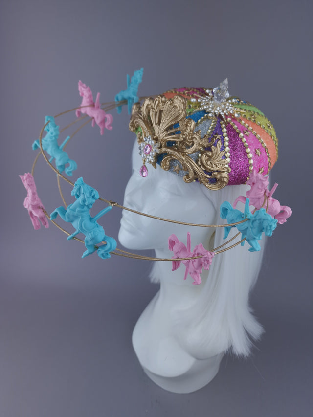 Pearls & Swine: Rainbow Circus Carousel Wired Veil Hat "Cirque Forever"
