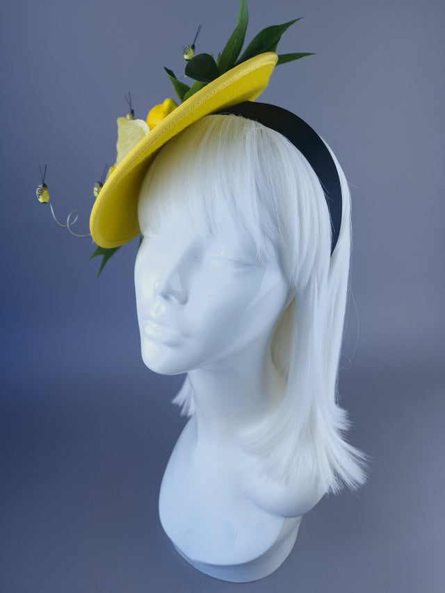 "Ludo" Yellow Lemon & Bees Fascinator Hat