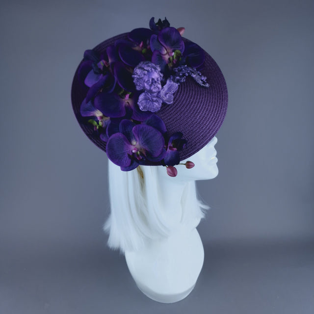 "Reign" Purple Filigree, Cherub & Orchid Fascinator Hat