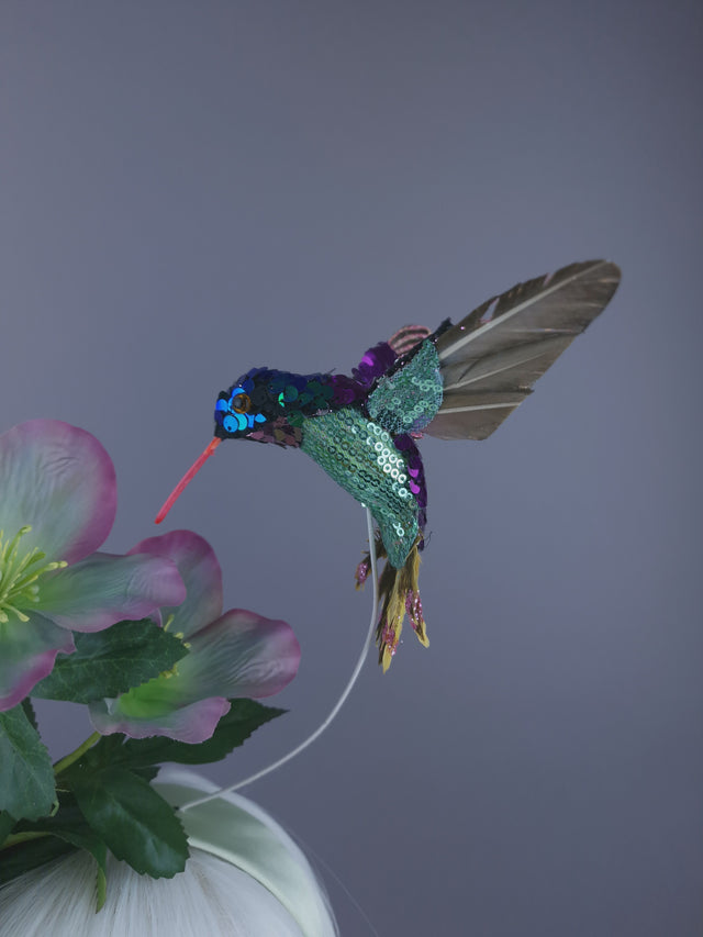 "Picotee" Purple & Green Hellebore Flowers & Hummingbird Headdress