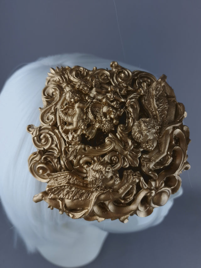 "Nalani" Gold Filigree & Cherub Mini Fascinator Hat