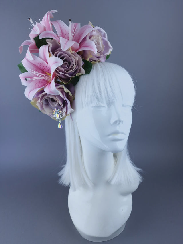 "Kailea" Pastel Pink Purple Flower Jewel Headdress