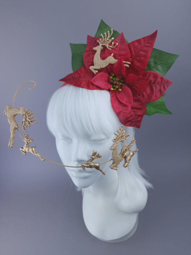 Red Poinsettia & Reindeer Xmas Headdress