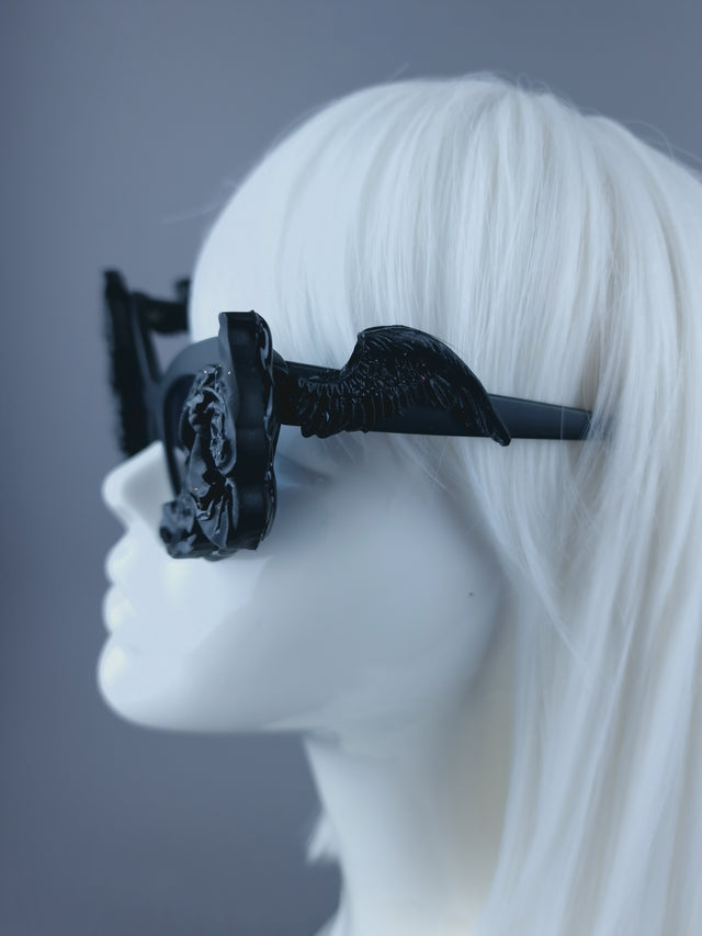 Pearls & Swine: Black Cat Eye Sunglasses with Filigree "Saisha"