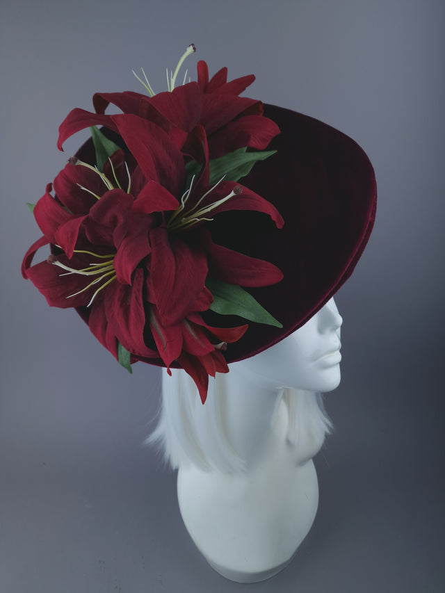 Deep Red Velvet Lily Hat "Demelza"