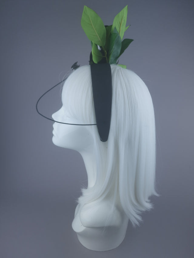 Pearls & Swine: Black Roses & Bat Headband Headpiece "Belfry"
