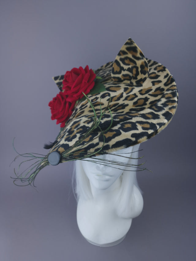 "Purrr" Leopard Print Cat & Rose Hat