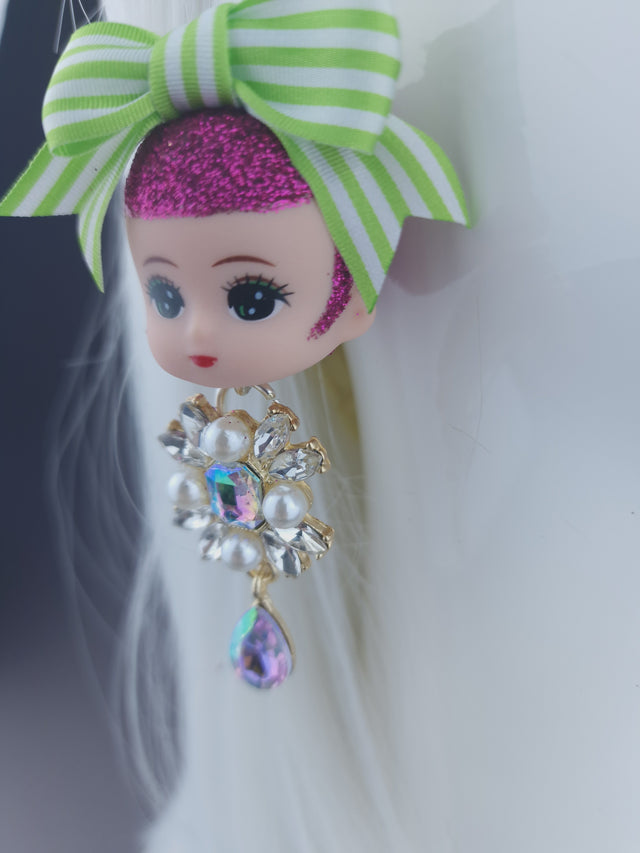 Doll Head, Bow & Jewel Earrings