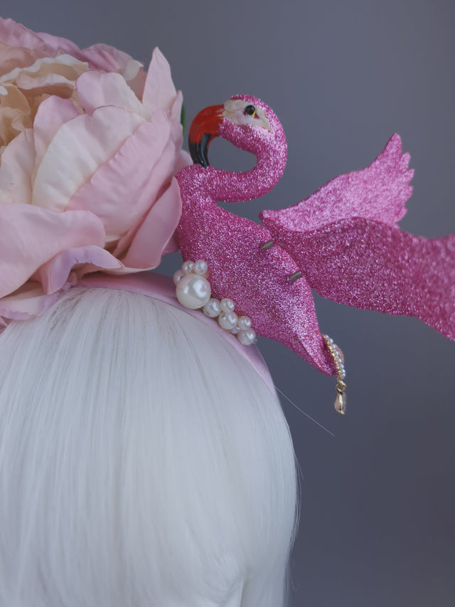 Pearls & Swine: Headdress Pink Flamingo, Pearl & Peony