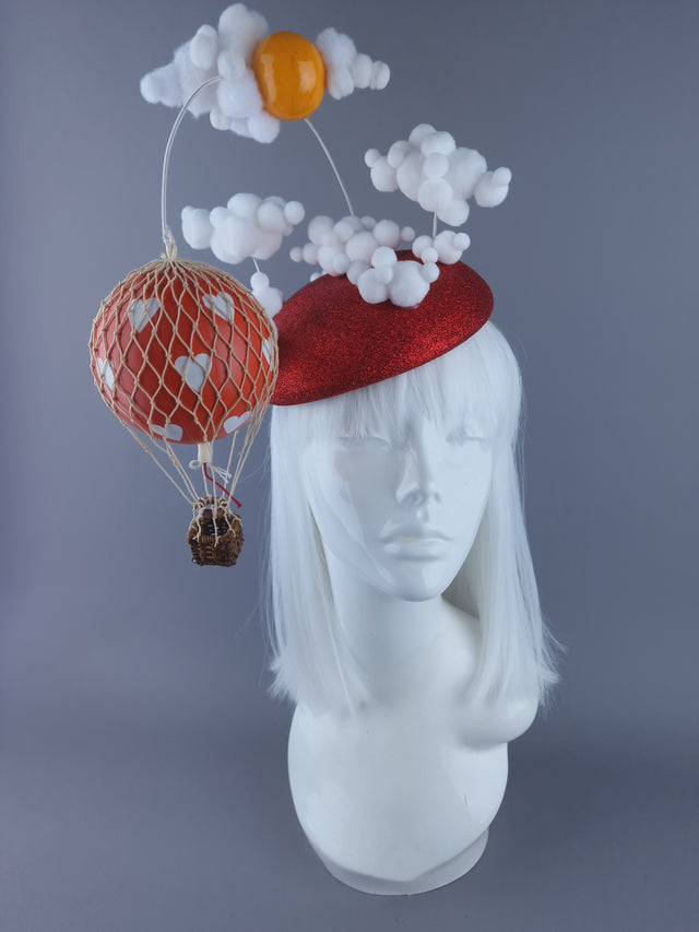 "Love is in the Air" Red Heart Hot Air Balloon Fascinator Hat