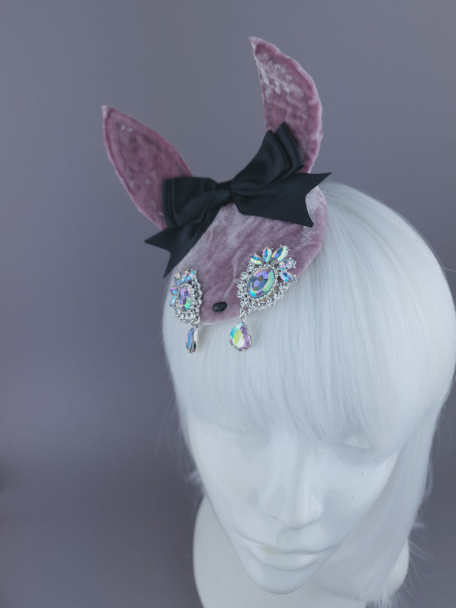 Pearls & Swine: Pink Rabbit Ear Mini Fascinator "Sad Bunny"