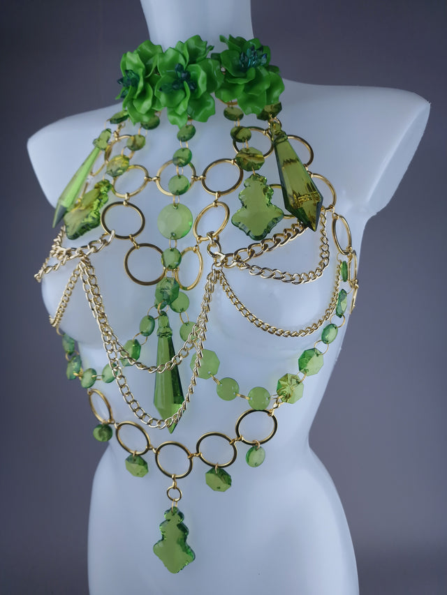 "Envie" Green Jewel & Chain Harness