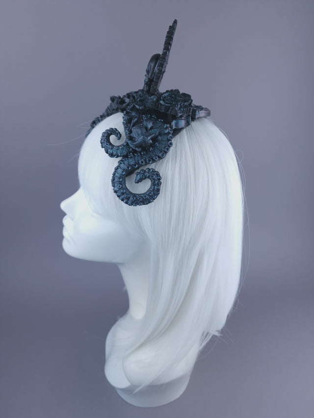 "Ruína" Teal Filigree Angel Cat Ear Fascinator Hat