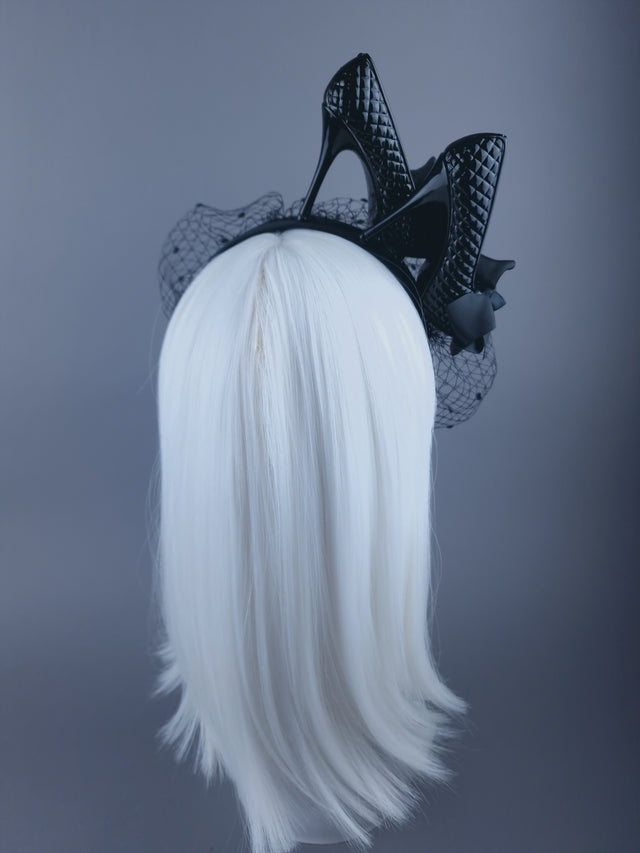 "Sex Kitten" Black High Heels Veil Headdress