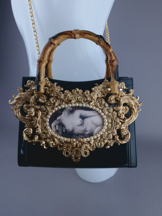 "Femme Noir" Black & Gold Filigree Handbag