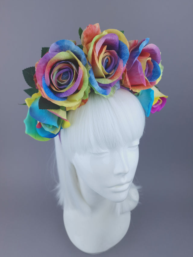 Pearls & Swine: Pride Rainbow Rose Flower Headdress & Neckpiece