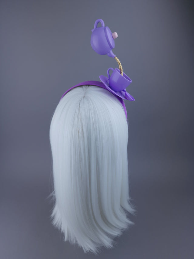 Pearls & Swine Headpiece Purple Teapot Pouring into Teacup