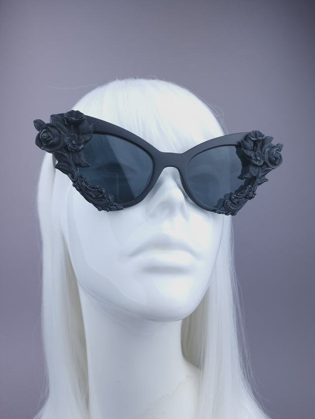 Pearls & Swine: Black Filigree & Rose Cat Eye Sunglasses "Rose Noire"