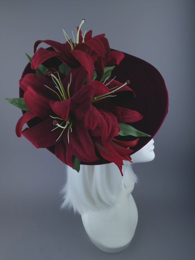 Deep Red Velvet Lily Hat "Demelza"