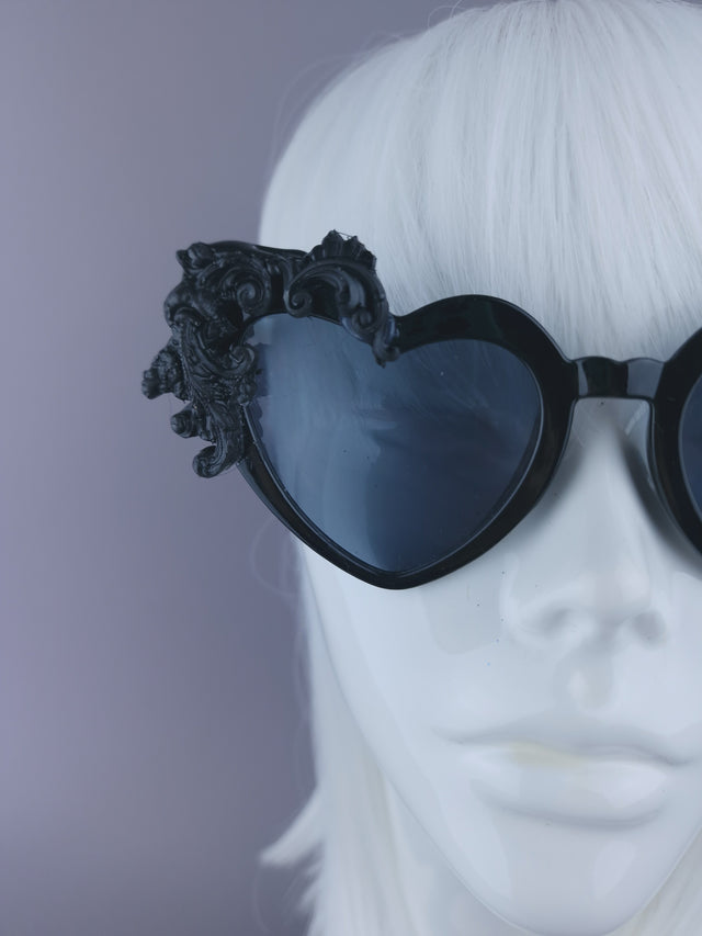 Pearls & Swine: SPECIAL OFFER Black Heart Shaped Sunglasses with Filigree