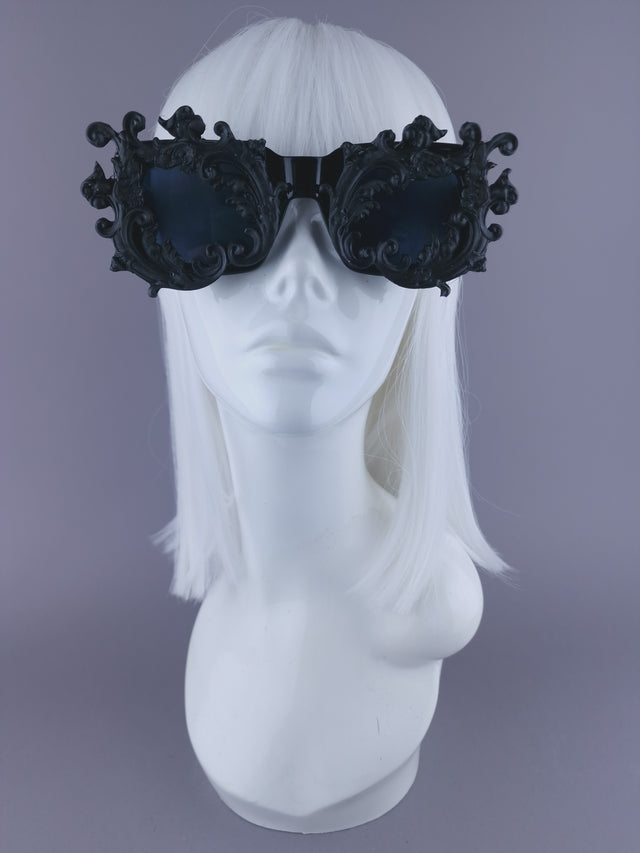 "Achlys" Unisex Black Filigree Ornate Sunglasses