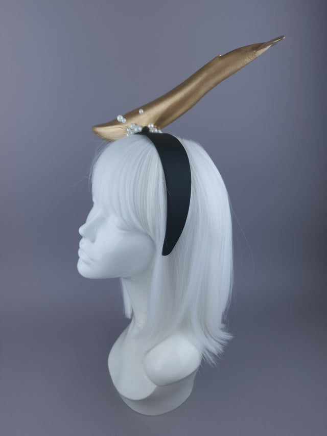 "Whale of a Time" Gold Whale & Pearl Headpiece