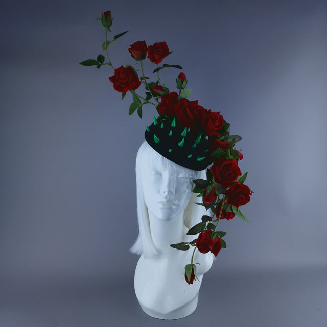 "Caresse De Roses" Red Rose & Thorns Fascinator Hat