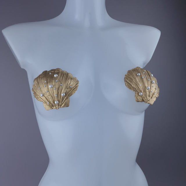 Pearls & Swine: Gold & Pearl Shell Mermaid Nipple Pasties "Ariel"