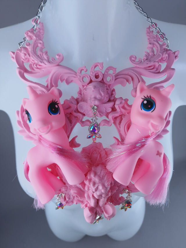 "Babylonia" Pastel Pink Pony & Filigree 666 Neckpiece