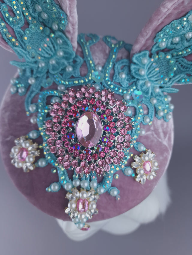 Pearls & Swine: Pink & Blue Bunny Rabbit Ear Fascinator Hat