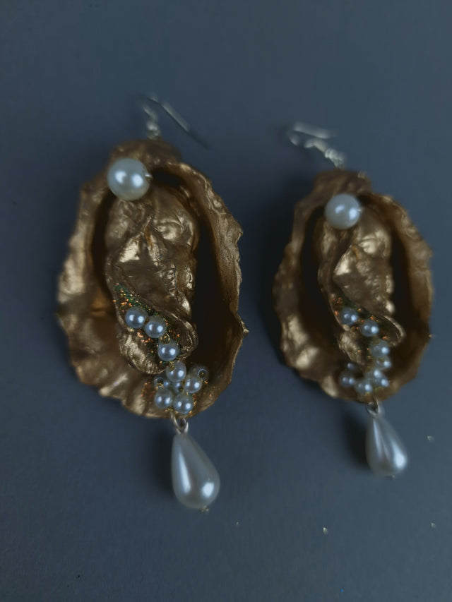 Gold & Pearl Oyster Earrings Jewellery
