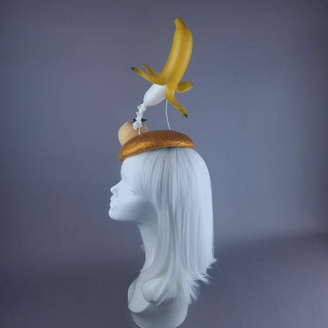 "Peaches & Cream" Glittered Banana Food Fascinator Hat