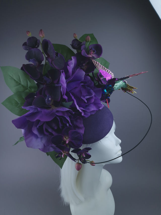 "Aasta" Purple Giant Rose & Orchid Fascinator Hat