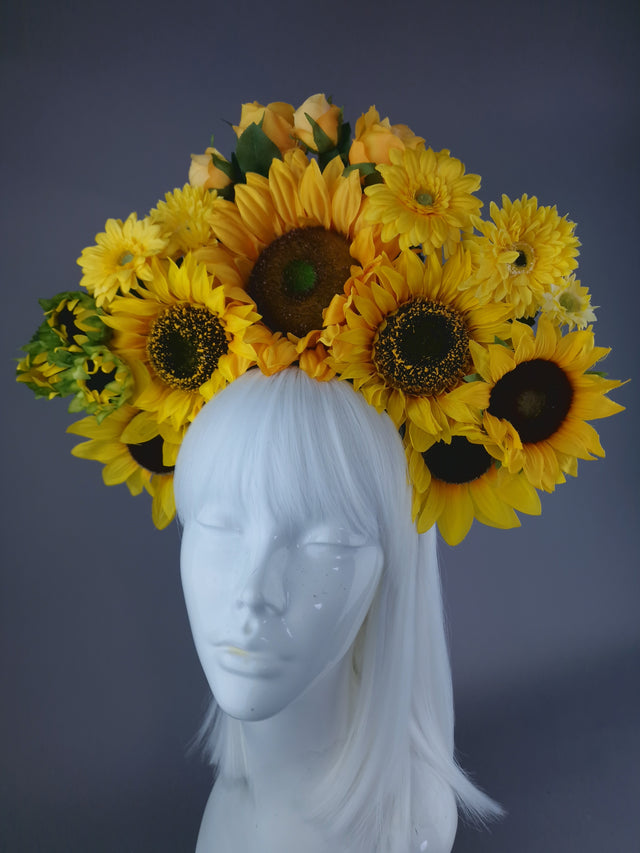 "Sunn" Yellow Sunflower Flower Headdress