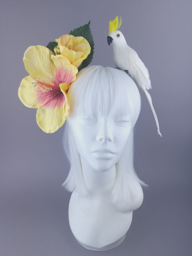 "Luana" Yellow Hibiscus & White Parrot Headdress