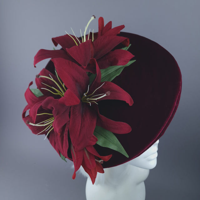 Deep Red Velvet Lily Hat "Demelza"