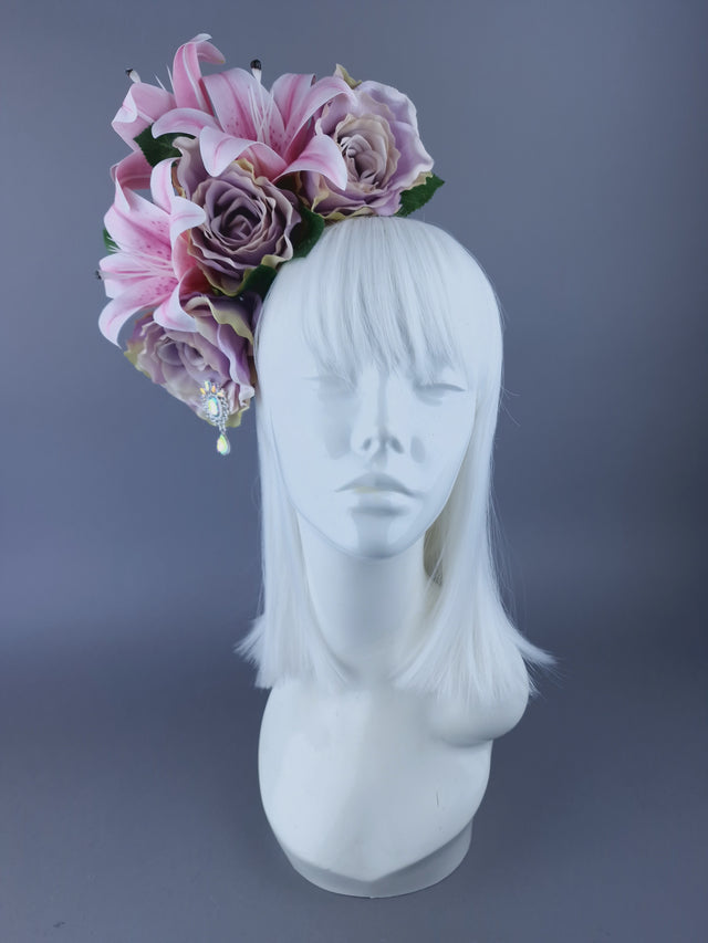 "Kailea" Pastel Pink Purple Flower Jewel Headdress