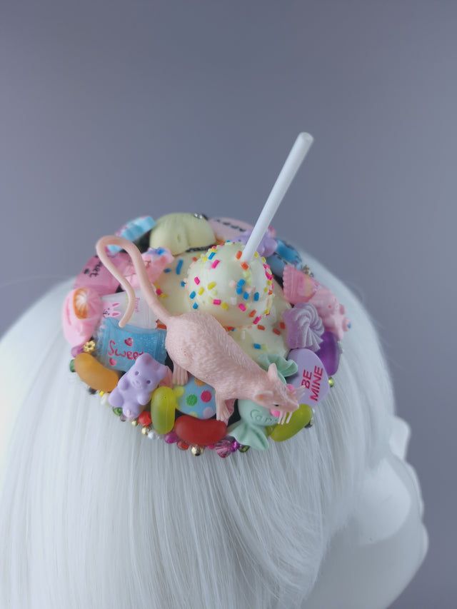 "Feast" Pink Rat & Candy Mini Fascinator