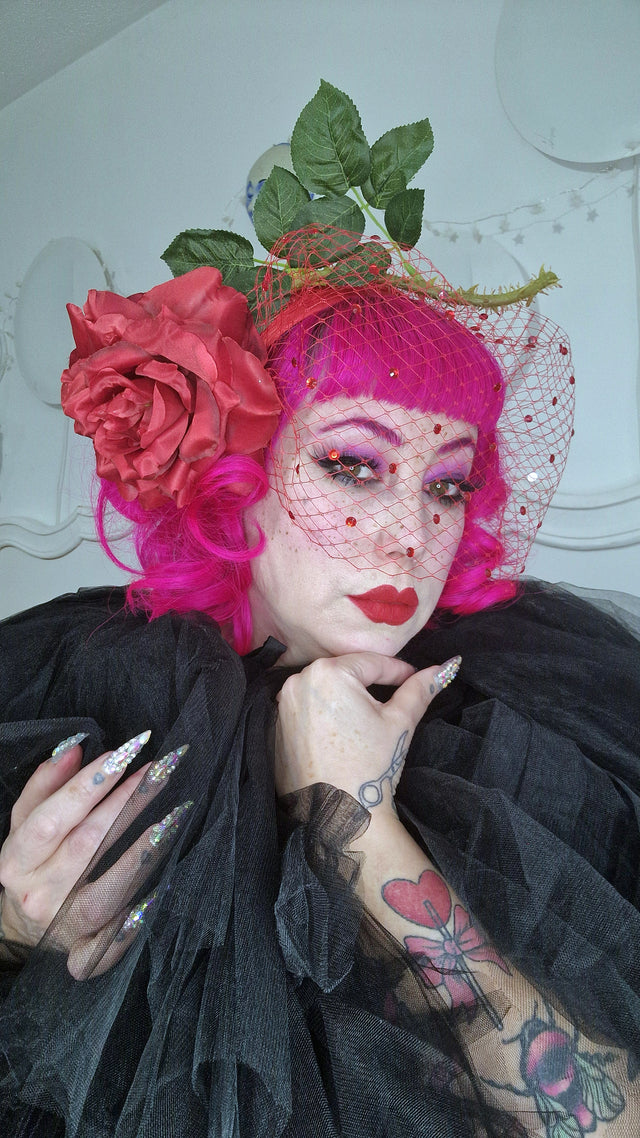 Pearls & Swine: Headdress Red Rose Veil