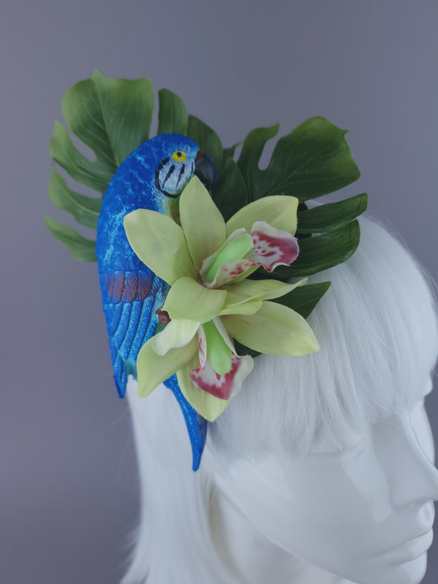 "Tropic" Blue Parrot & Orchid Mini Fascinator